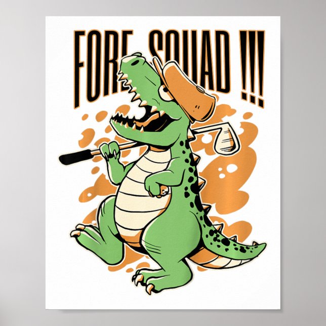 Poster Graphisme de joueur de golf dinosaure T-rex Kids F (Devant)
