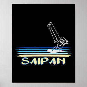 Poster Graphisme de ligne de plage de kitesurf de Saipan