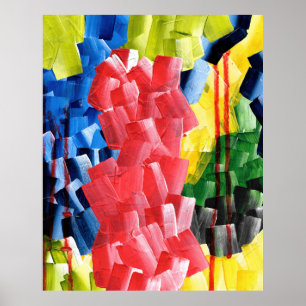 Poster Gras Abstrait en rouge, bleu, jaune et vert