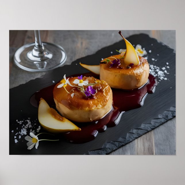 Poster Gras de foie gras gourmand avec réduction du vin r (Devant)