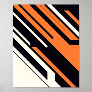Poster Gras Diagonales en orange, noir et blanc