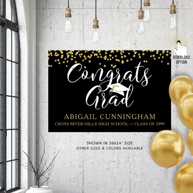 Poster GRAS GRAD Gold Confetti Script Couleur personnalis (Créateur téléchargé)