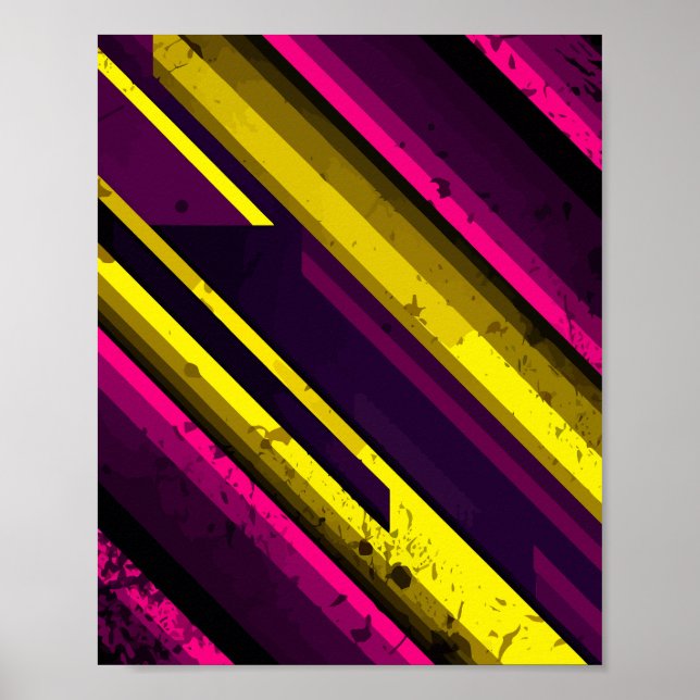 Poster Gras jaune et rose Grunge Diagonal Design (Devant)