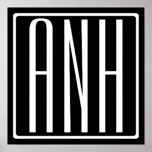 Poster Gras moderne 3 initiales Monogramme   Blanc sur no