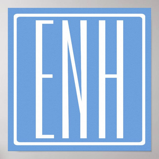 Poster Gras moderne 3 initiales Monogramme | Bleu doux (Devant)