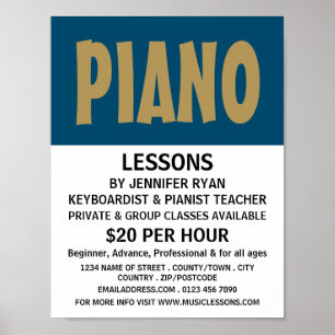 Poster Gras moderne, Clavier, Leçons de piano