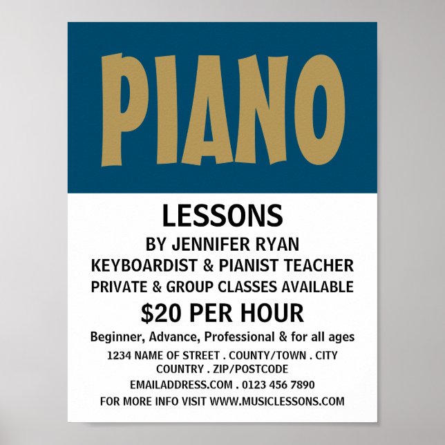 Poster Gras moderne, Clavier, Leçons de piano (Devant)