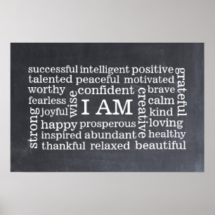 Poster Gras Pensée positive Je suis Affirmations
