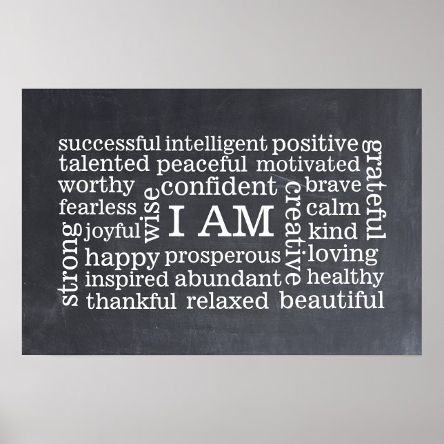 Poster Gras Pensée positive Je suis Affirmations (Devant)