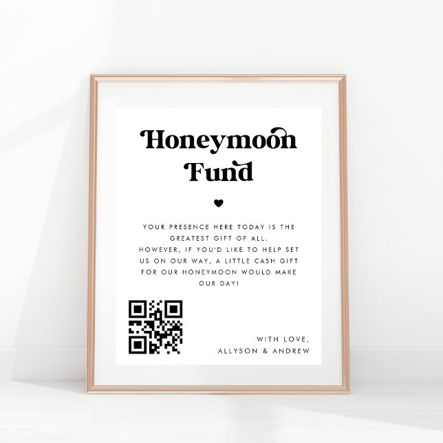 Poster Gras rétro Script coeur Honeymoon Fund Mariage (Créateur téléchargé)