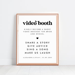 Poster Gras Retro Script Heart Mariage Vidéo Booth Sign