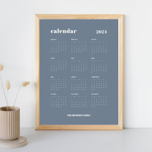 Poster Gras simple   Calendrier 2024 gris ardoise et blan