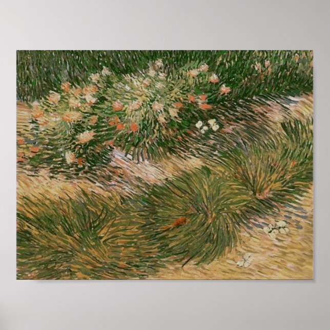 Poster Grass & Butterflies (F460) Van Gogh Art (Devant)