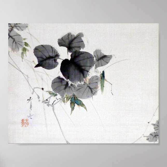 Poster Grasshopper sur la feuille Kudzu, Watanabe Seitei (Devant)