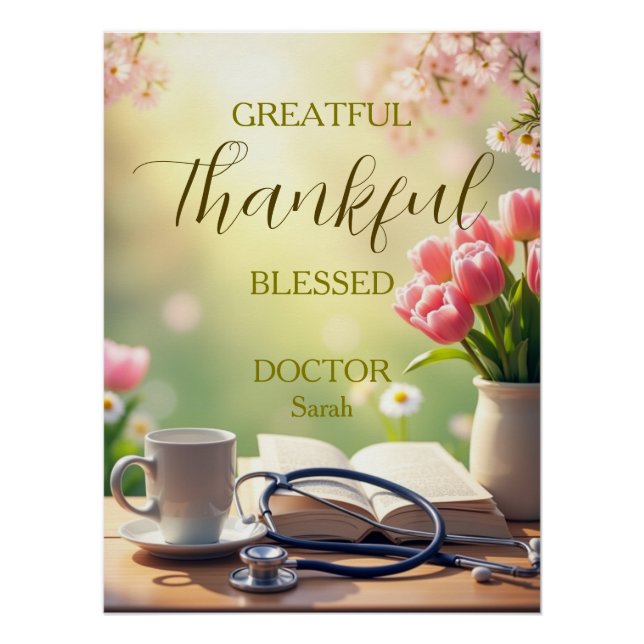 Poster Grateful Merci bienheureux médecin personnalisé (Devant)