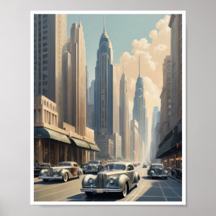 Poster gratte-ciel élégant, paysage urbain glamour