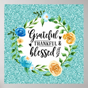 Poster Gratuit Gratuit Merci Bienheureux Aquarelle Floral