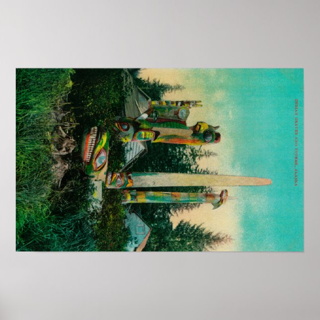 Poster Graves et totems indiens dans l'État de l'Alaska (Devant)