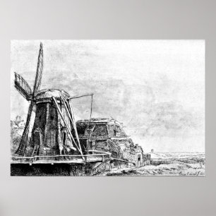 Poster Gravure à l'eau-forte de moulin de Rembrandt