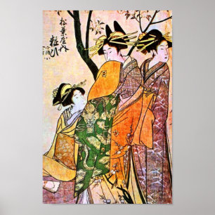 Poster Gravure japonaise du geisha trois