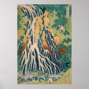 Poster Gravure sur bois vintage de la cascade de Kirifuri