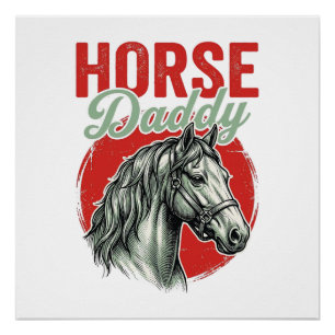 Poster Gravure vintage de papa cheval