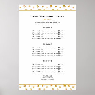 Poster Gravures de patte dorées Services de gardiennage d