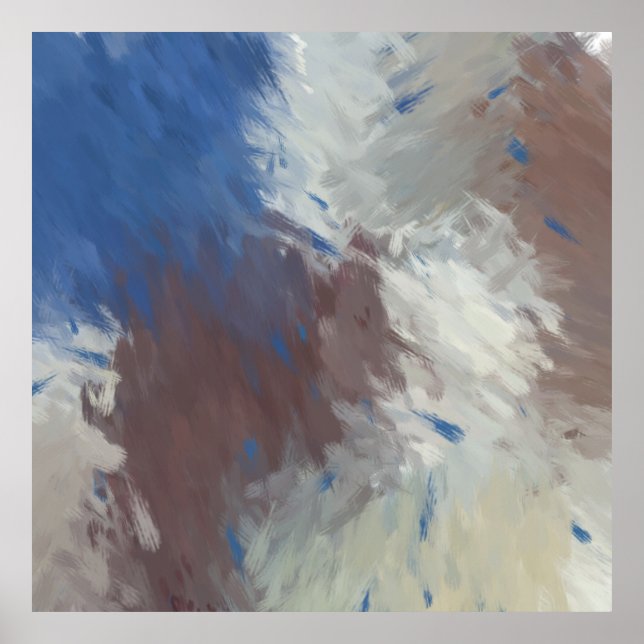 Poster  Gray Blue White Abstract Brushstrokes (Devant)