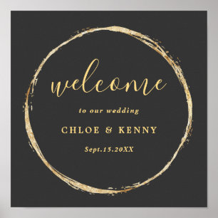 Poster Gray & Gold Rustic Gold Circle Mariage Bienvenue