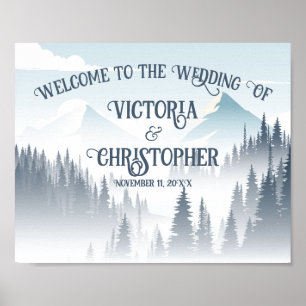 Poster Gray Mountain Fog Forest Wilderness Mariage Yard