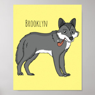 Poster Gray wolf with pipe cartoon