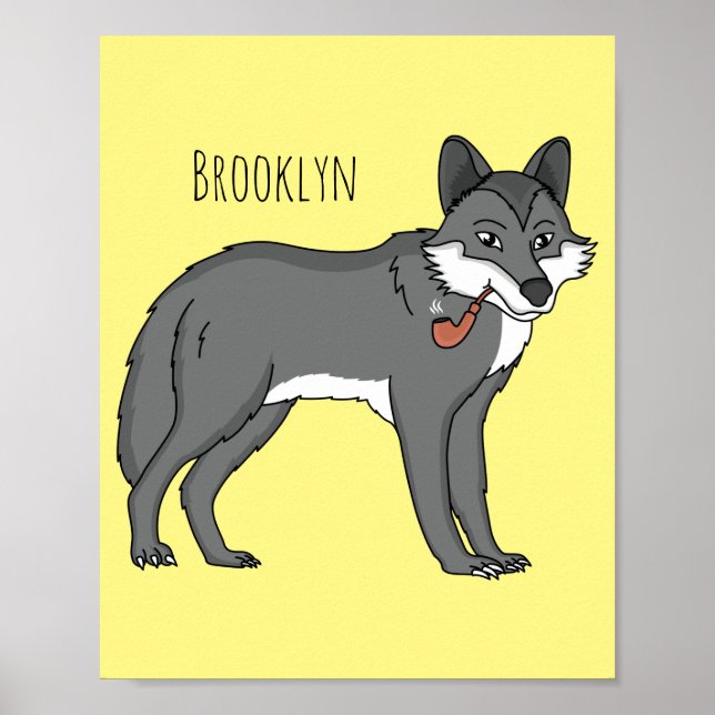 Poster Gray wolf with pipe cartoon (Devant)