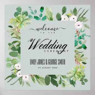 POSTER GRAY WREATAGE FOLIAGE WATERCOLOR MARIAGE ACCUEIL