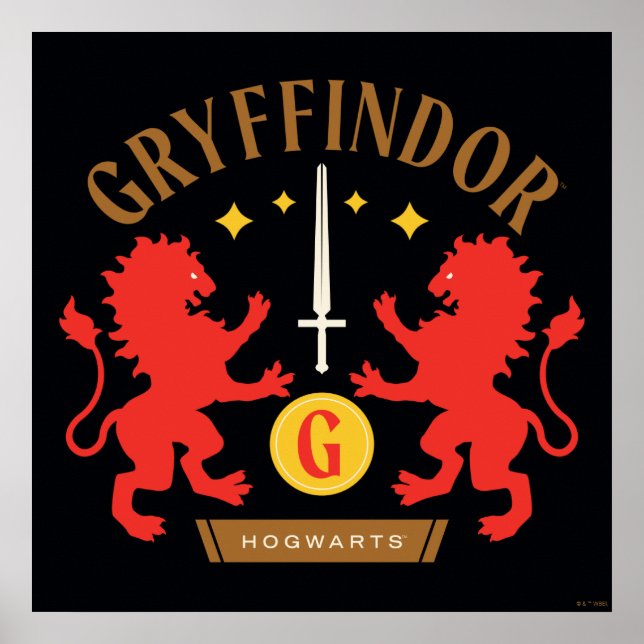 Poster GRAYFFINDOR™ Maison double Lion épée graphique (Devant)
