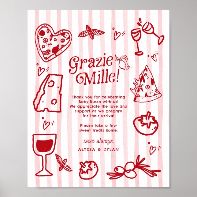 Poster Grazie Mille Whimsical Italian Lemons Baby Shower (Devant)