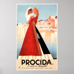Poster GRAZIELLA PROACDI NAPOLI Travel Art Vintage Italie