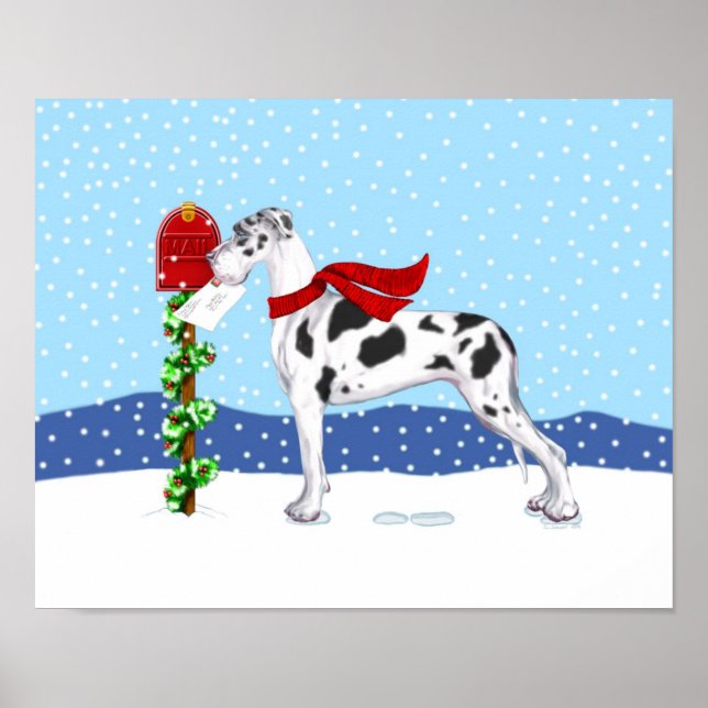 Poster Great Dane Christmas Mail Harlequin UC (Devant)