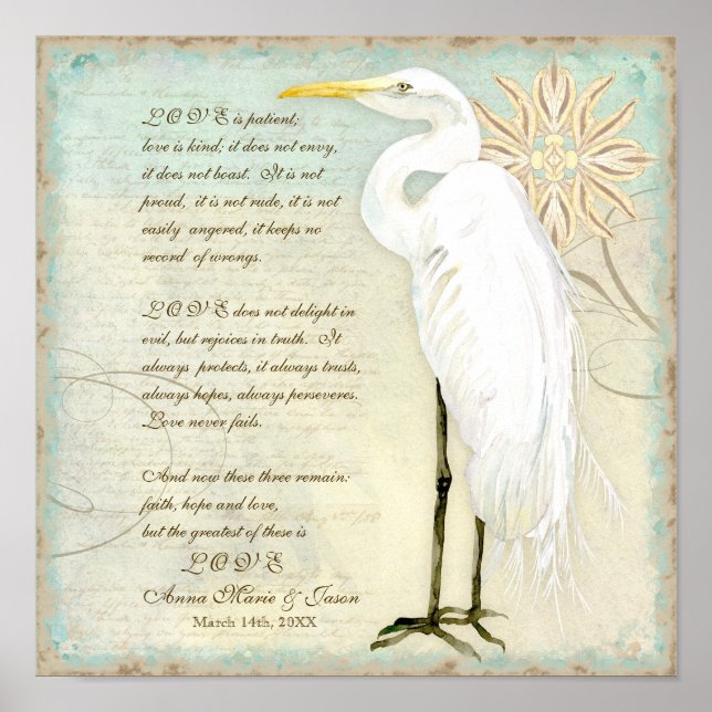Poster Great Egret Coastal Beach - Mariage Personnalisé (Devant)