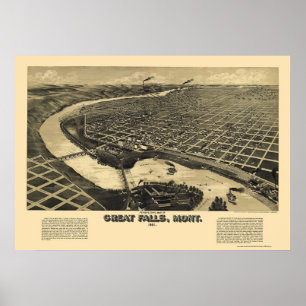 Poster Great Falls, MT Panoramic Map - 1891