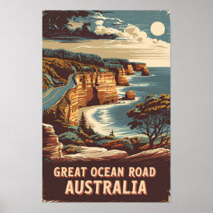 Poster Great Ocean Road Australie Illustration Art Voyage