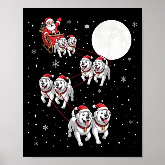 Poster Great Pyrenees Dog Xmas Pajama Matching Santa Clau (Devant)