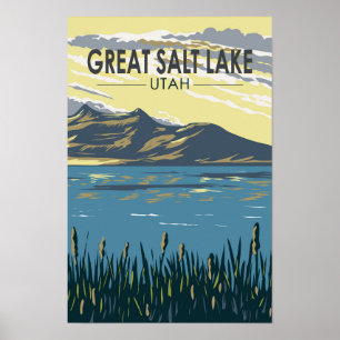 Poster Great Salt Lake Utah Travel Art Vintage