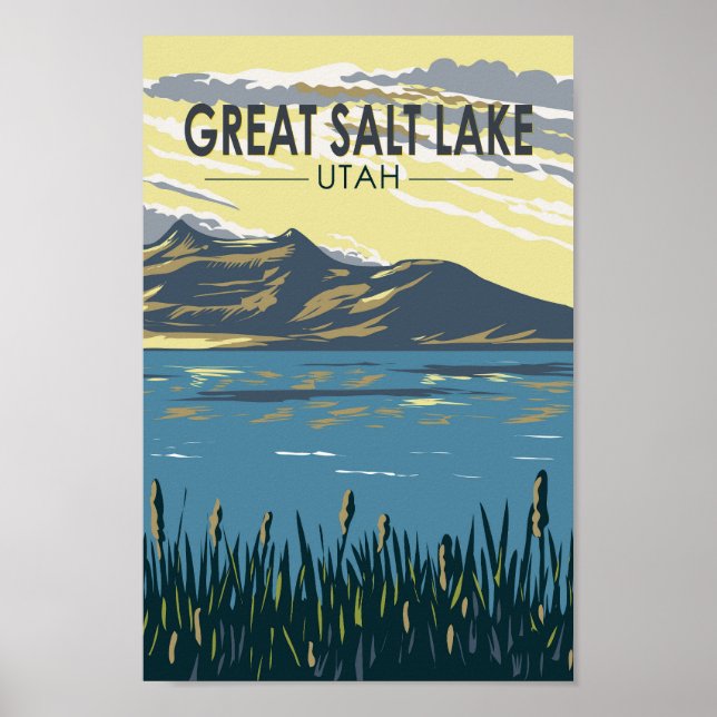 Poster Great Salt Lake Utah Travel Art Vintage (Devant)
