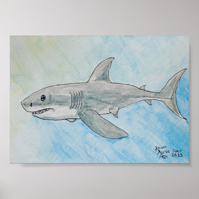 Poster Great White Shark Watercolor (Devant)