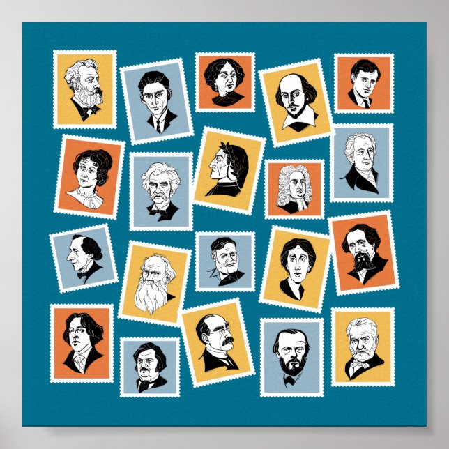 Poster Great writers, poets and playwrights on stamps-1 (Devant)