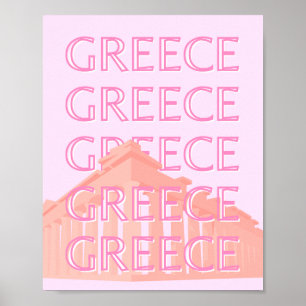 Poster Grèce, Art Voyage Grec, Art Voyage Pastel, Rose