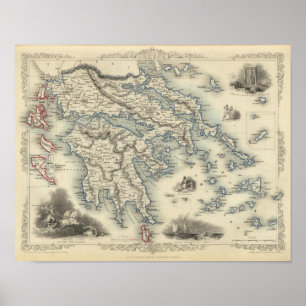 Poster Grèce avec des cartes inset de Corfou et Stampalia