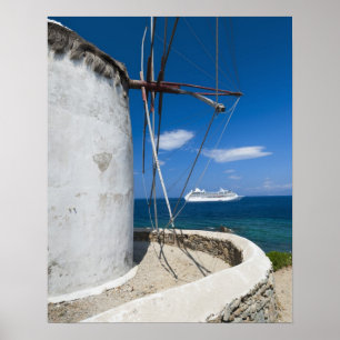 Poster Grèce, Iles des Cyclades, Mykonos, Vieux moulin