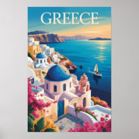 Grèce Illustration de voyage d'art vintage Santori