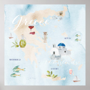 Poster Grèce Illustré aquarelle murale